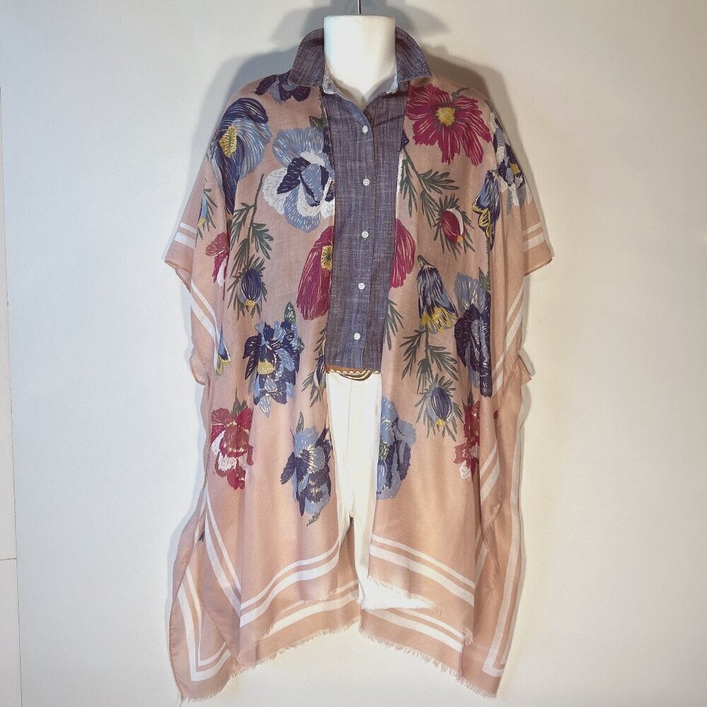 Woven Heart OSFA Gauzy Dusty Pink Floral Oversize Kimono Boho Chic Coverup Beach